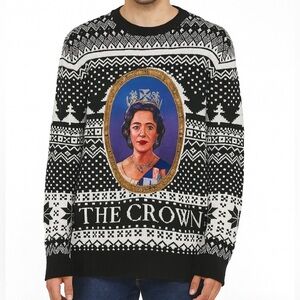 Netflix The Crown Ugly Christmas Sweater Black White Holiday Rare Size Medium